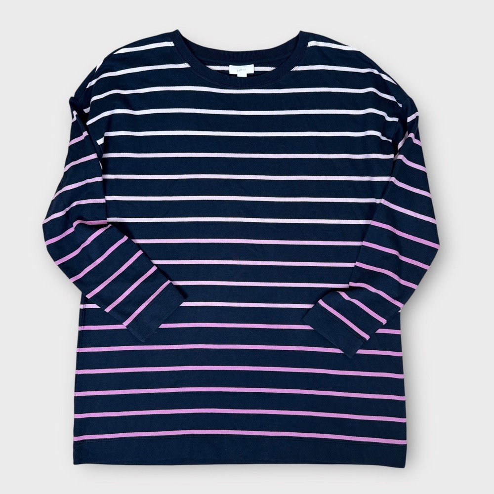 J. Jill FIT Ombre Striped 3/4 Sleeve Top Cotton Blend Tunic Pink Purple Small - Picture 2 of 9